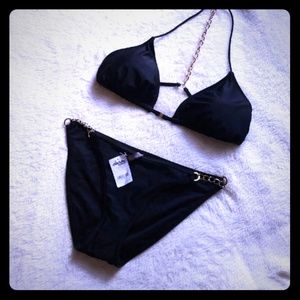 2 PC Black with Gold Chains Bikini Swimsuit